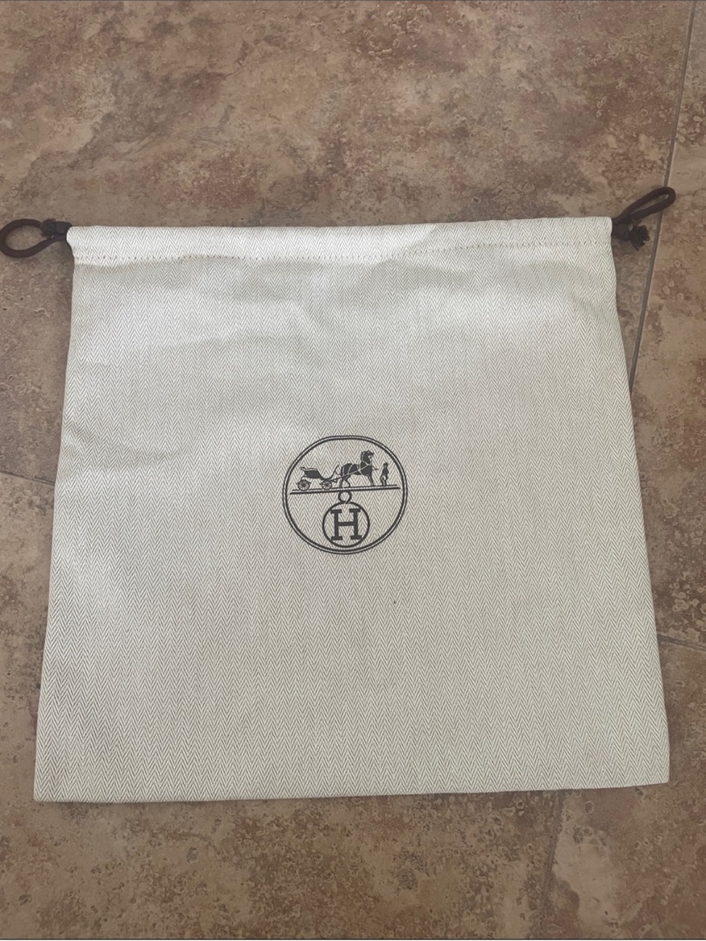 Hermes Cream Drawstring Dust Bag with Logo